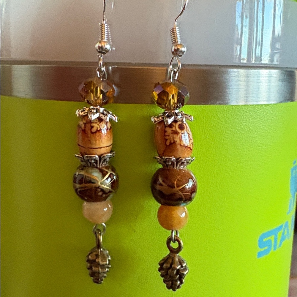 Artistic Brown Beaded Dangle Earrings